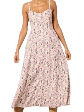 Evereve Pink Floral Maxi Dress with Spaghetti Straps